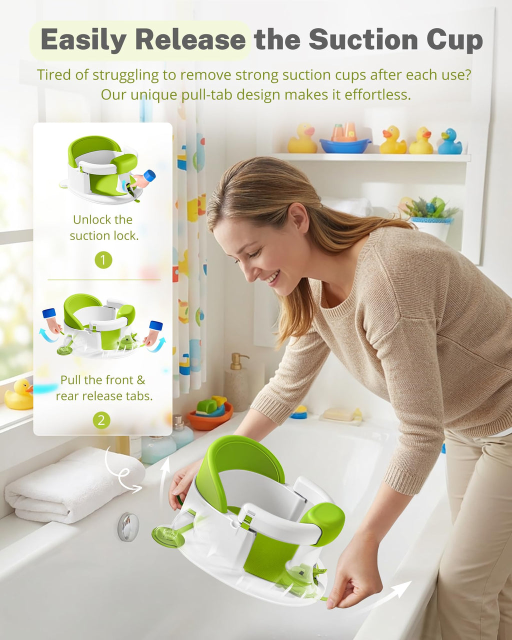ONTHEWEI Non-Slip Baby Bath Seat with Suction Cups