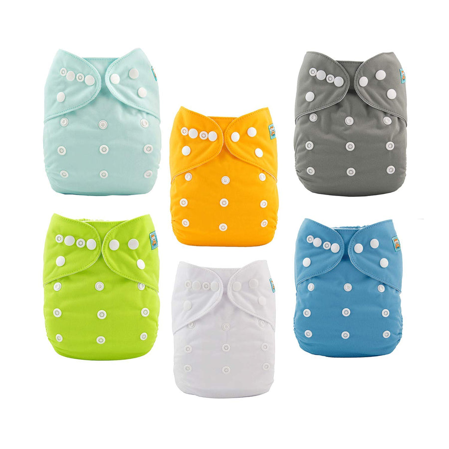 ALVABABY Reusable Cloth Diapers with Inserts, 6-Pack Adjustable Baby Covers