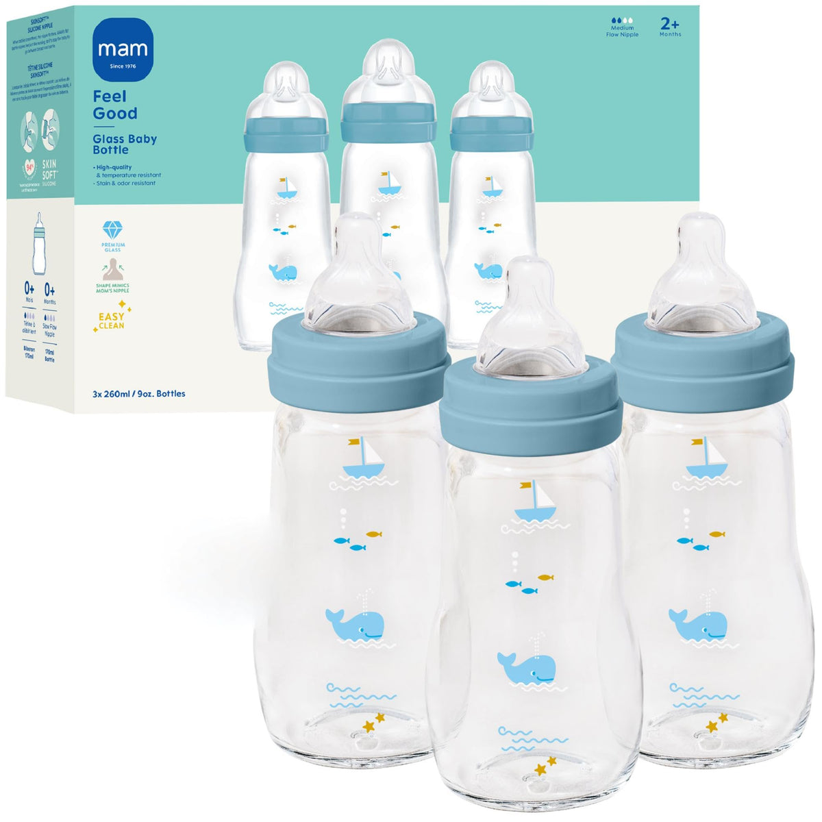 MAM Feel Good Slow Flow Premium Glass Baby Bottle