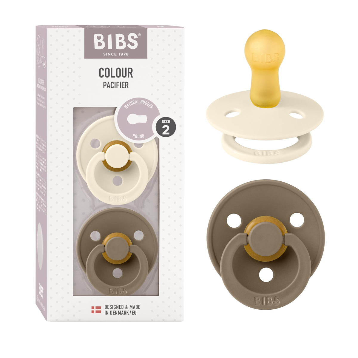 BIBS Colour Baby Pacifier with Round Nipple, Soft Silicone Shield