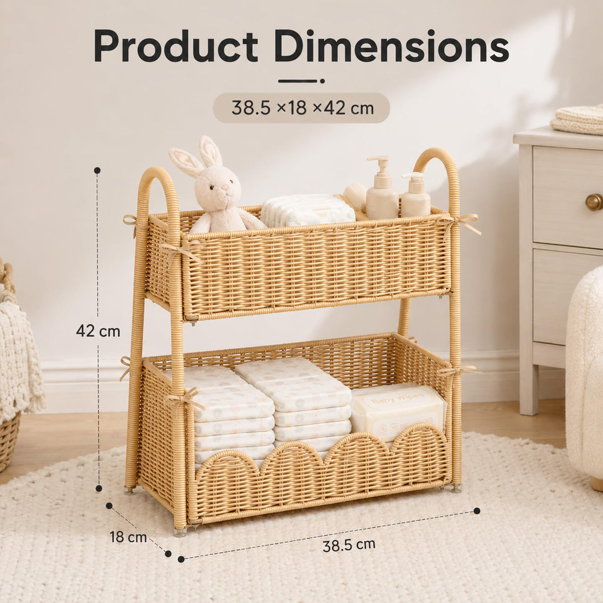 Klippehop 2-Tier Handwoven Diaper Caddy Organizer Basket