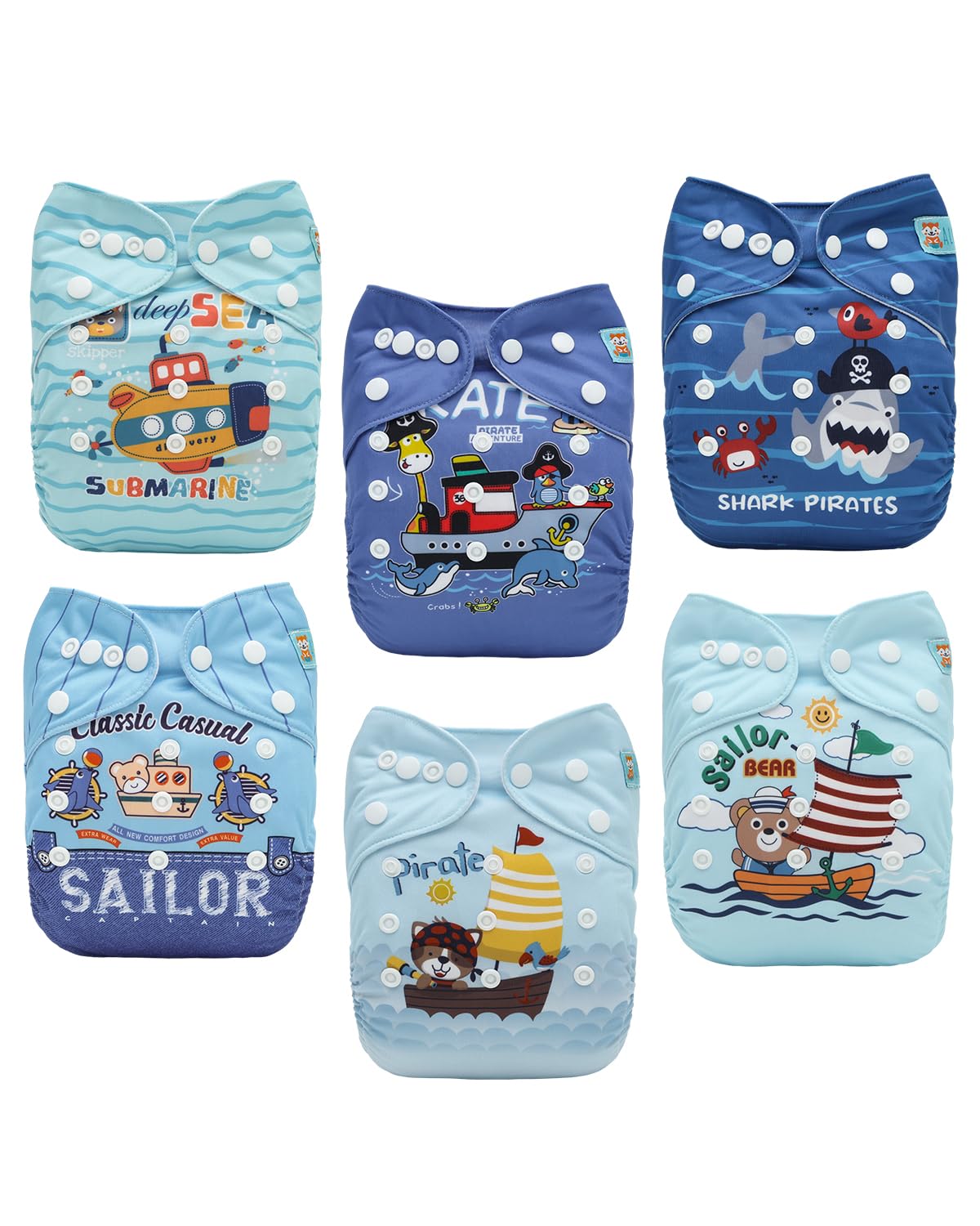 ALVABABY Reusable Cloth Diapers with Inserts, 6-Pack Adjustable Baby Covers