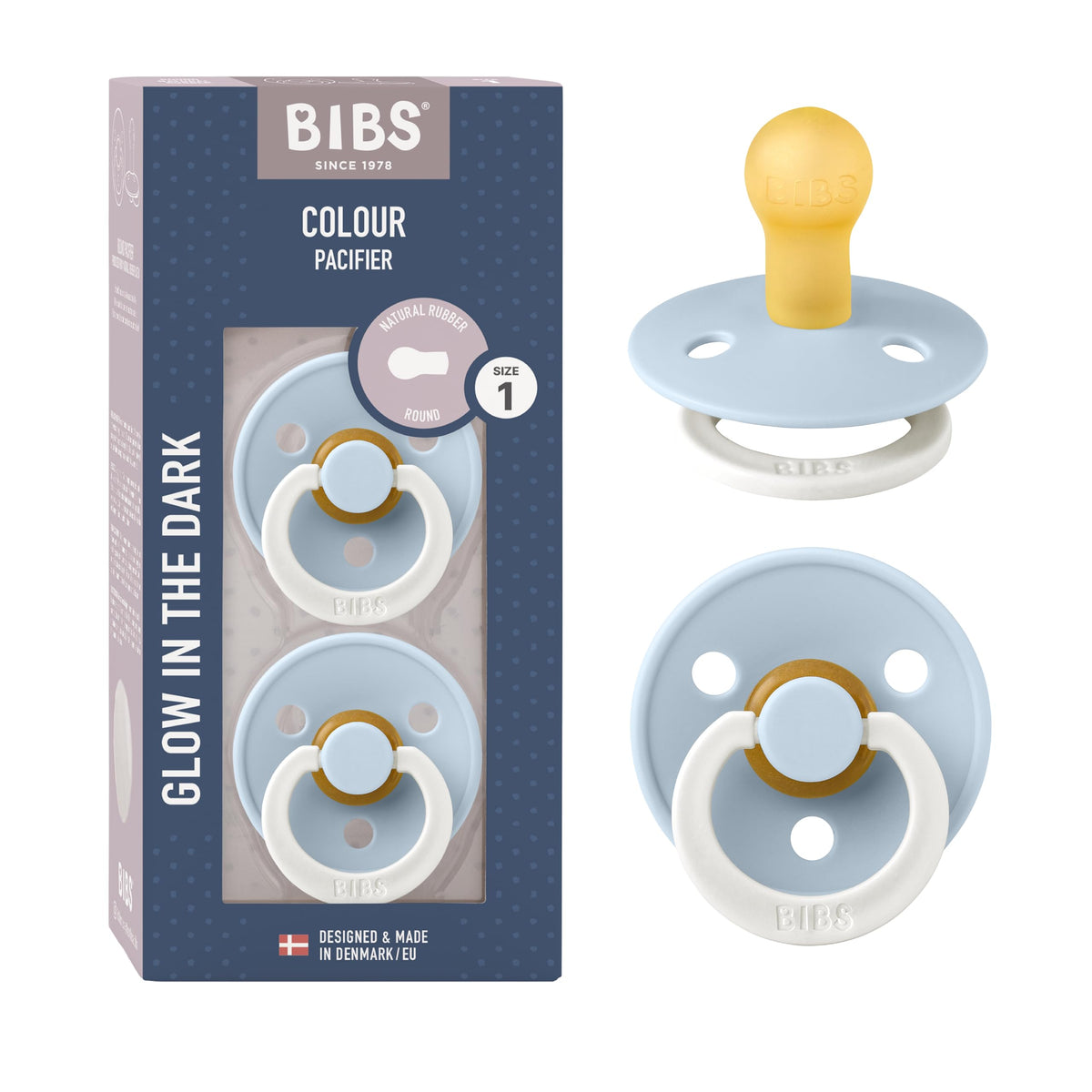 BIBS Colour Baby Pacifier with Round Nipple, Soft Silicone Shield