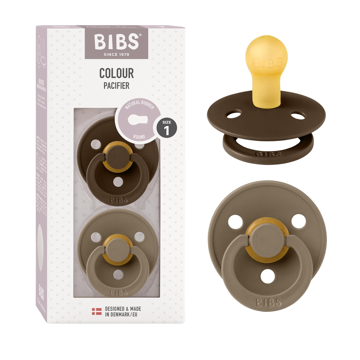 BIBS Colour Baby Pacifier with Round Nipple, Soft Silicone Shield