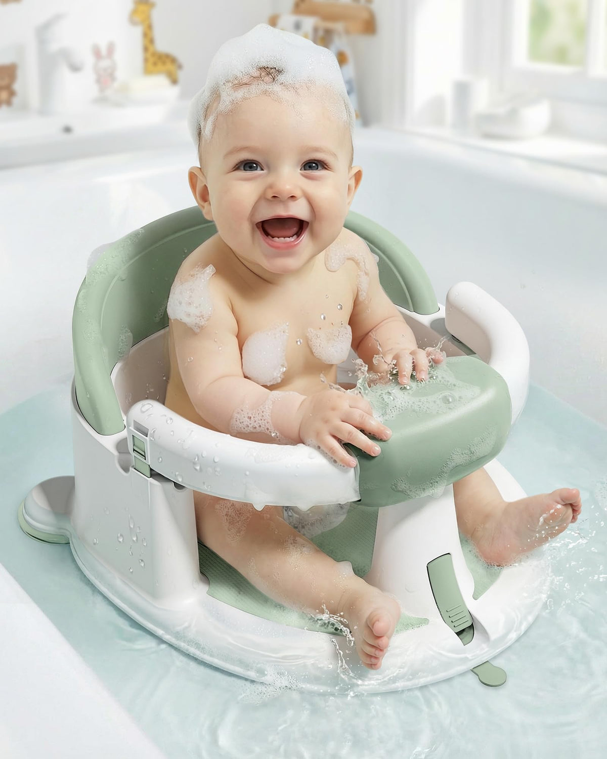 ONTHEWEI Non-Slip Baby Bath Seat with Suction Cups