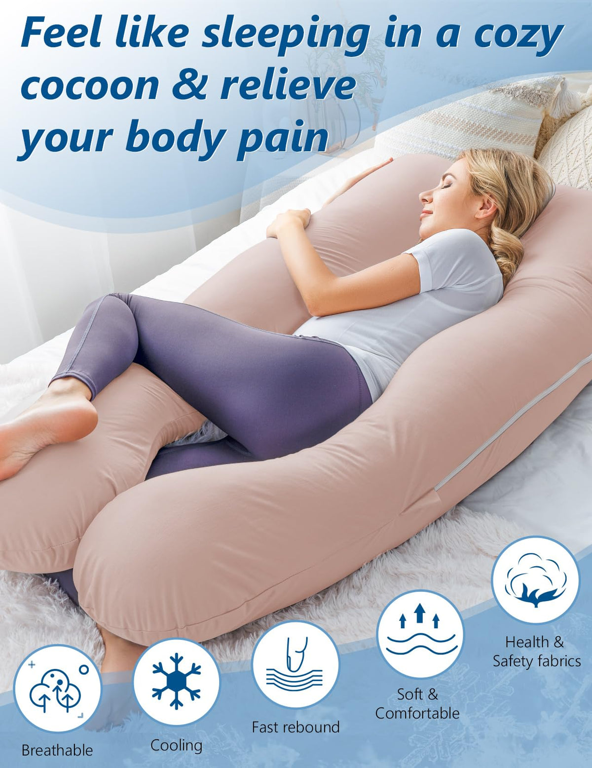 Meiz U-Shaped Full Body Pregnancy Pillow with Removable Cover