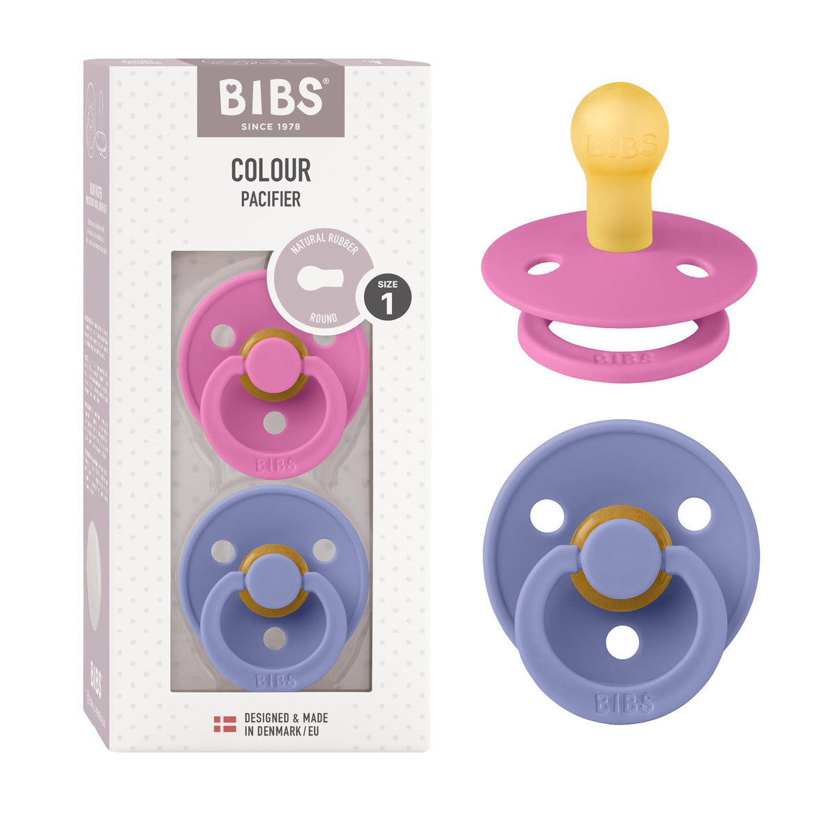 BIBS Colour Baby Pacifier with Round Nipple, Soft Silicone Shield