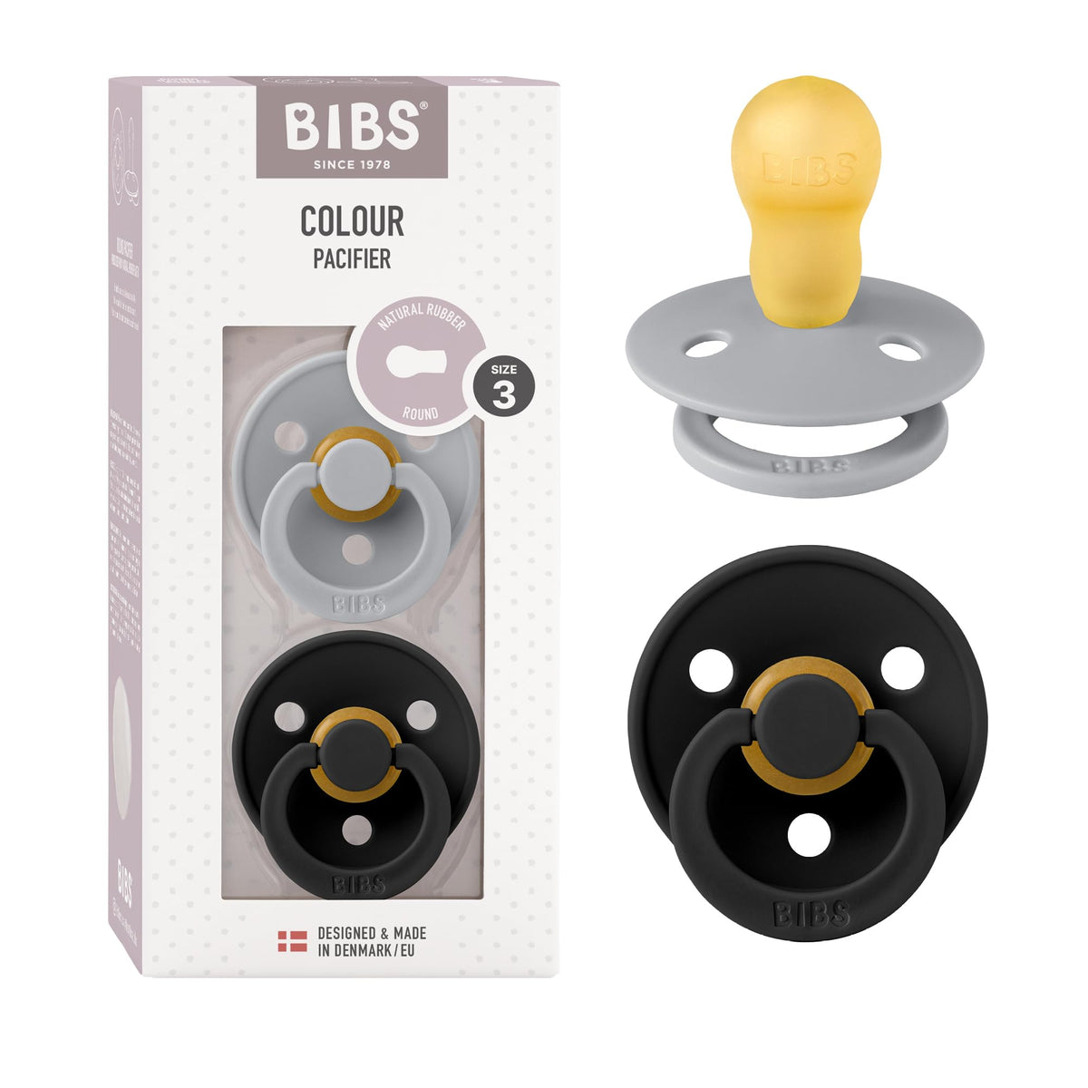 BIBS Colour Baby Pacifier with Round Nipple, Soft Silicone Shield