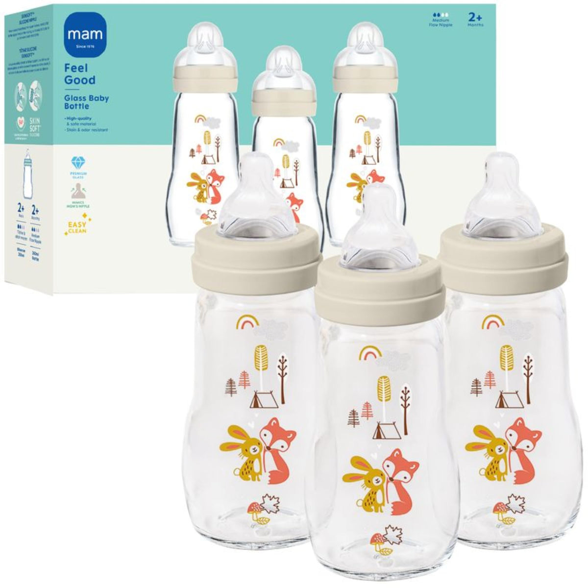 MAM Feel Good Slow Flow Premium Glass Baby Bottle