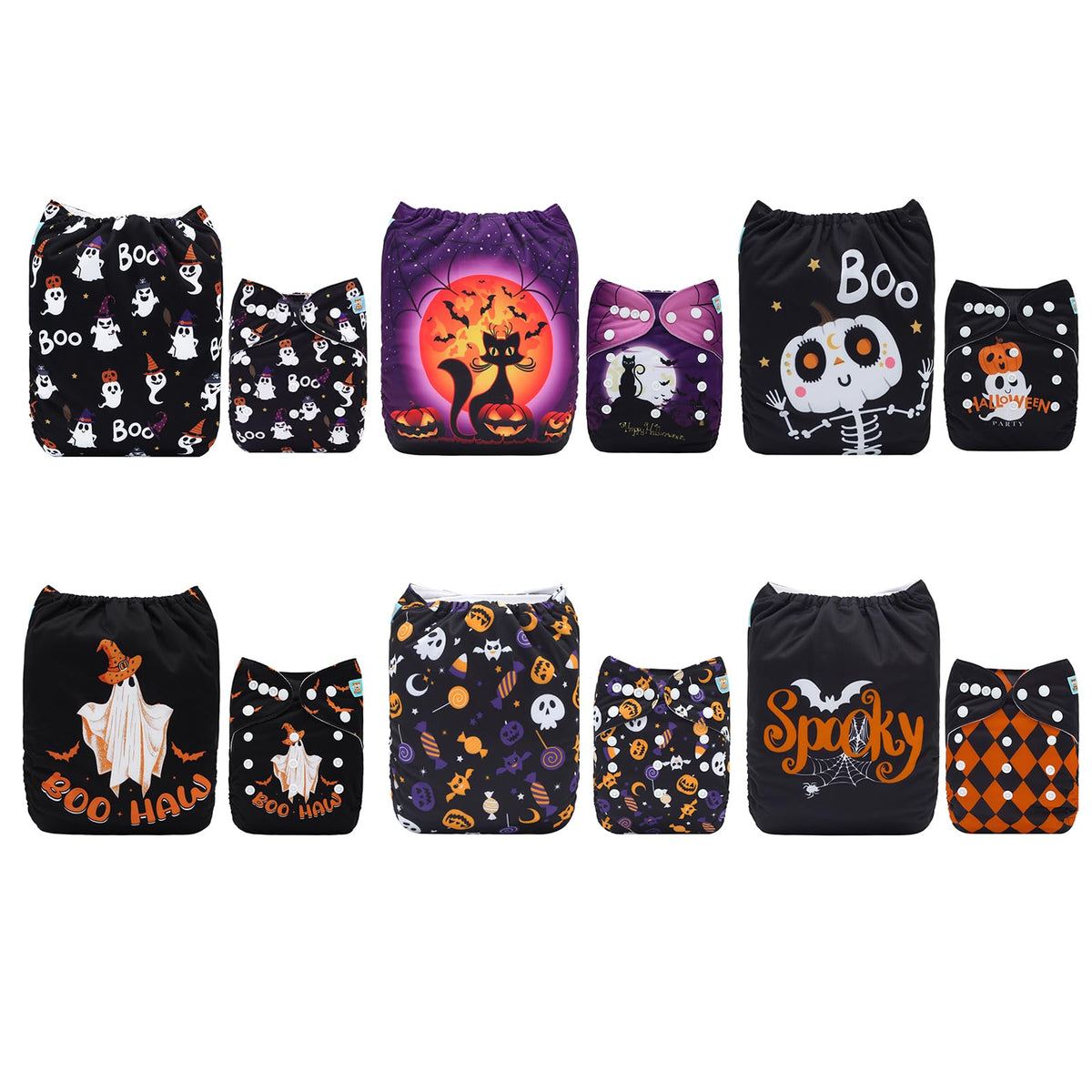 ALVABABY Reusable Cloth Diapers with Inserts, 6-Pack Adjustable Baby Covers