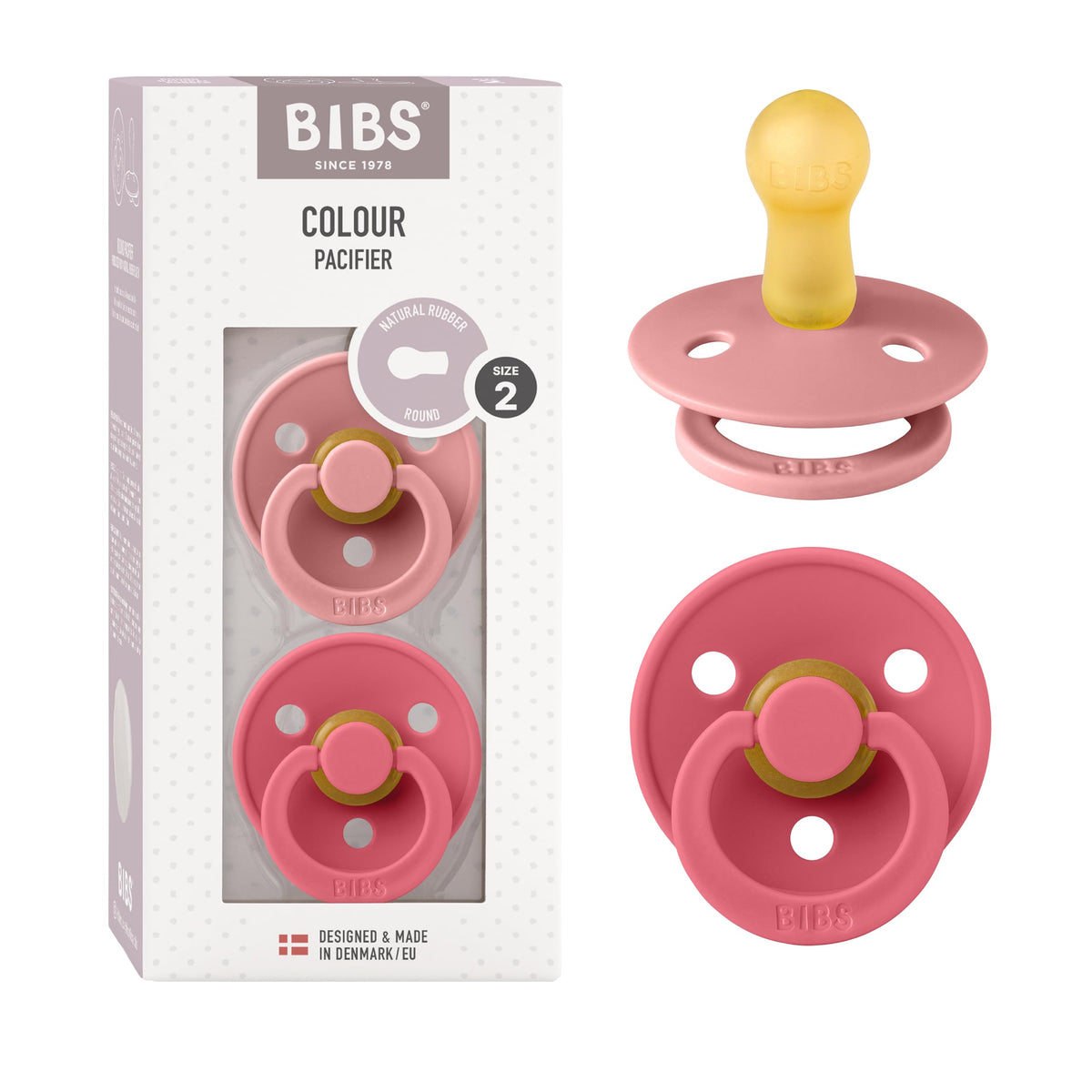 BIBS Colour Baby Pacifier with Round Nipple, Soft Silicone Shield
