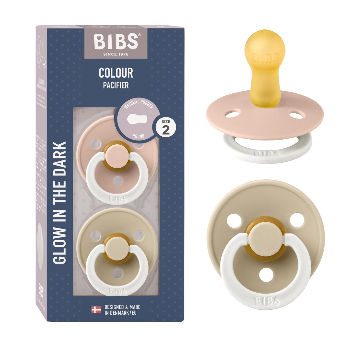 BIBS Colour Baby Pacifier with Round Nipple, Soft Silicone Shield