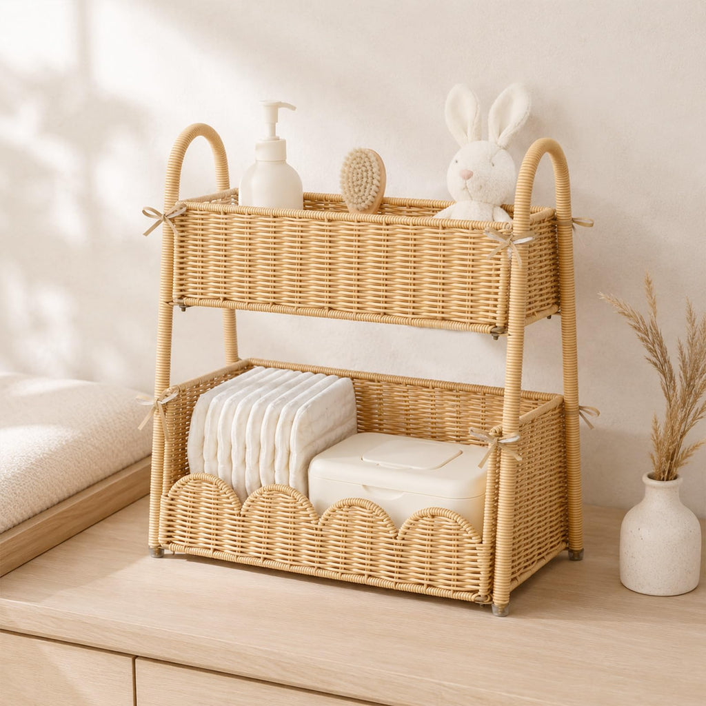 Klippehop 2-Tier Handwoven Diaper Caddy Organizer Basket