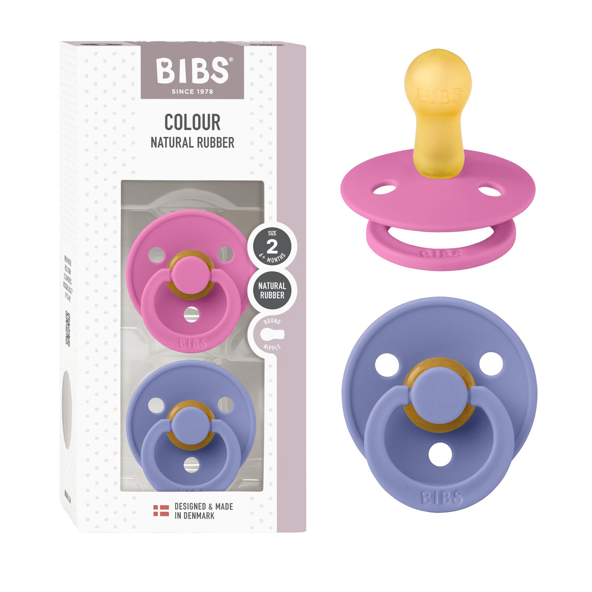 BIBS Colour Baby Pacifier with Round Nipple, Soft Silicone Shield