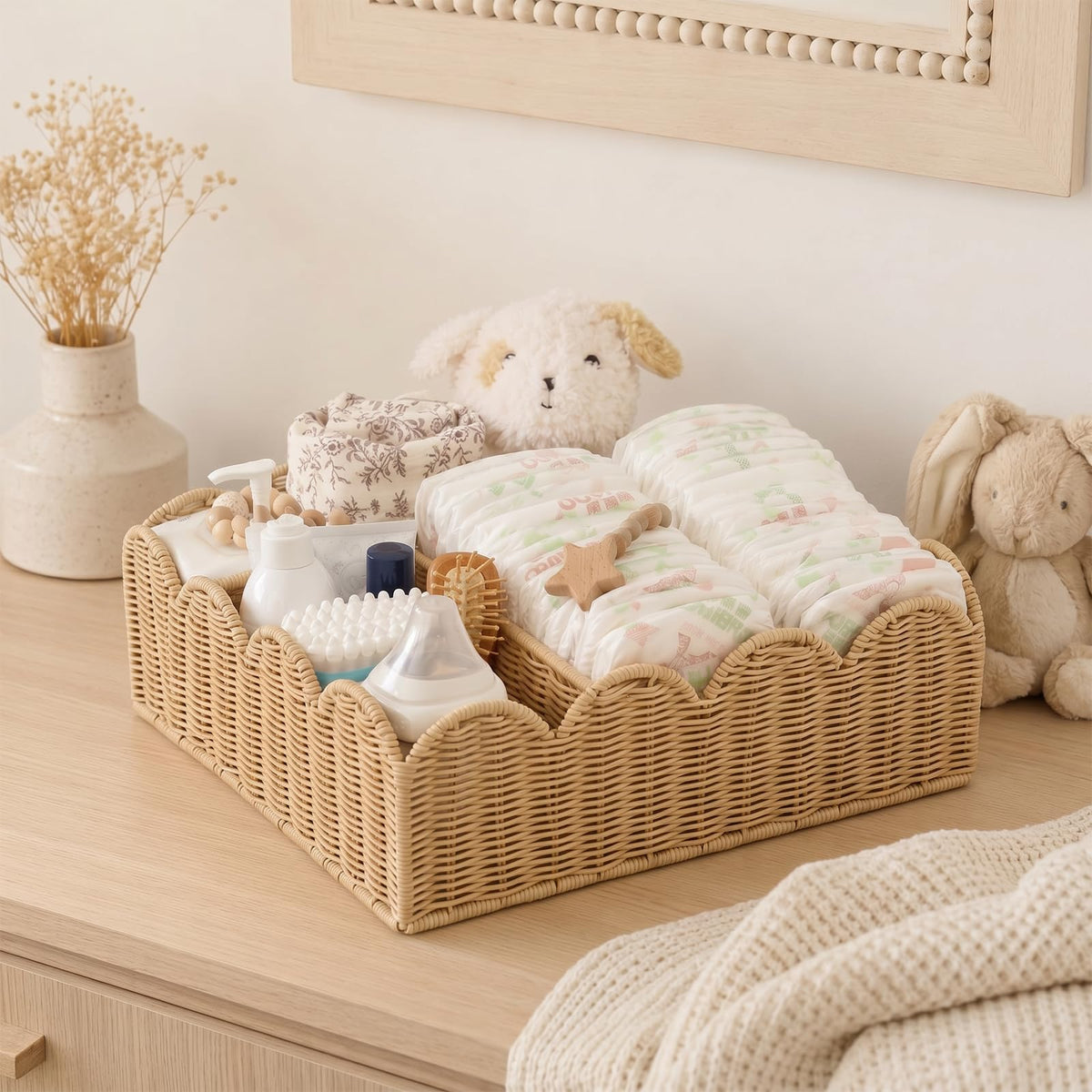 Klippehop Handwoven Wicker Diaper Caddy Organizer Basket