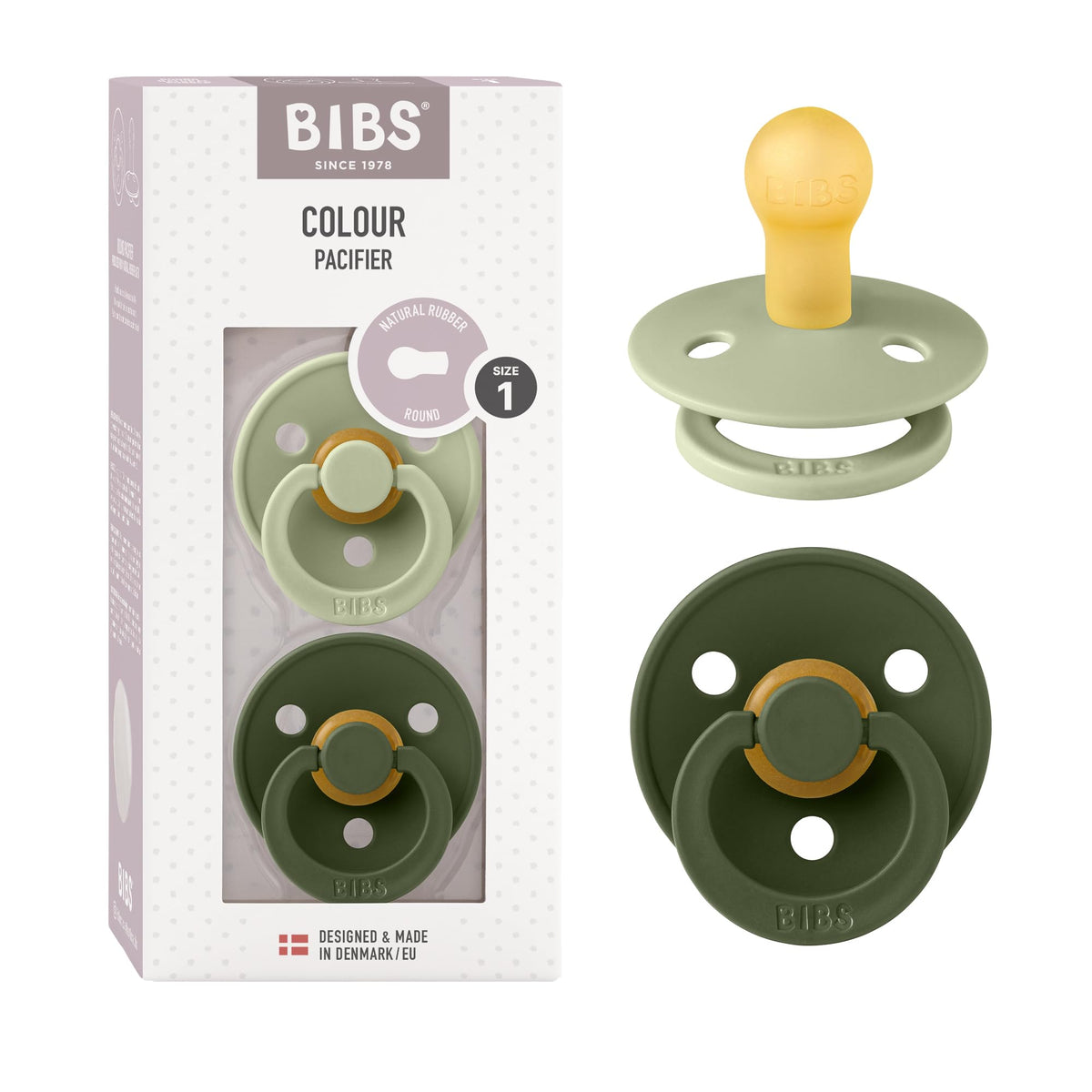 BIBS Colour Baby Pacifier with Round Nipple, Soft Silicone Shield