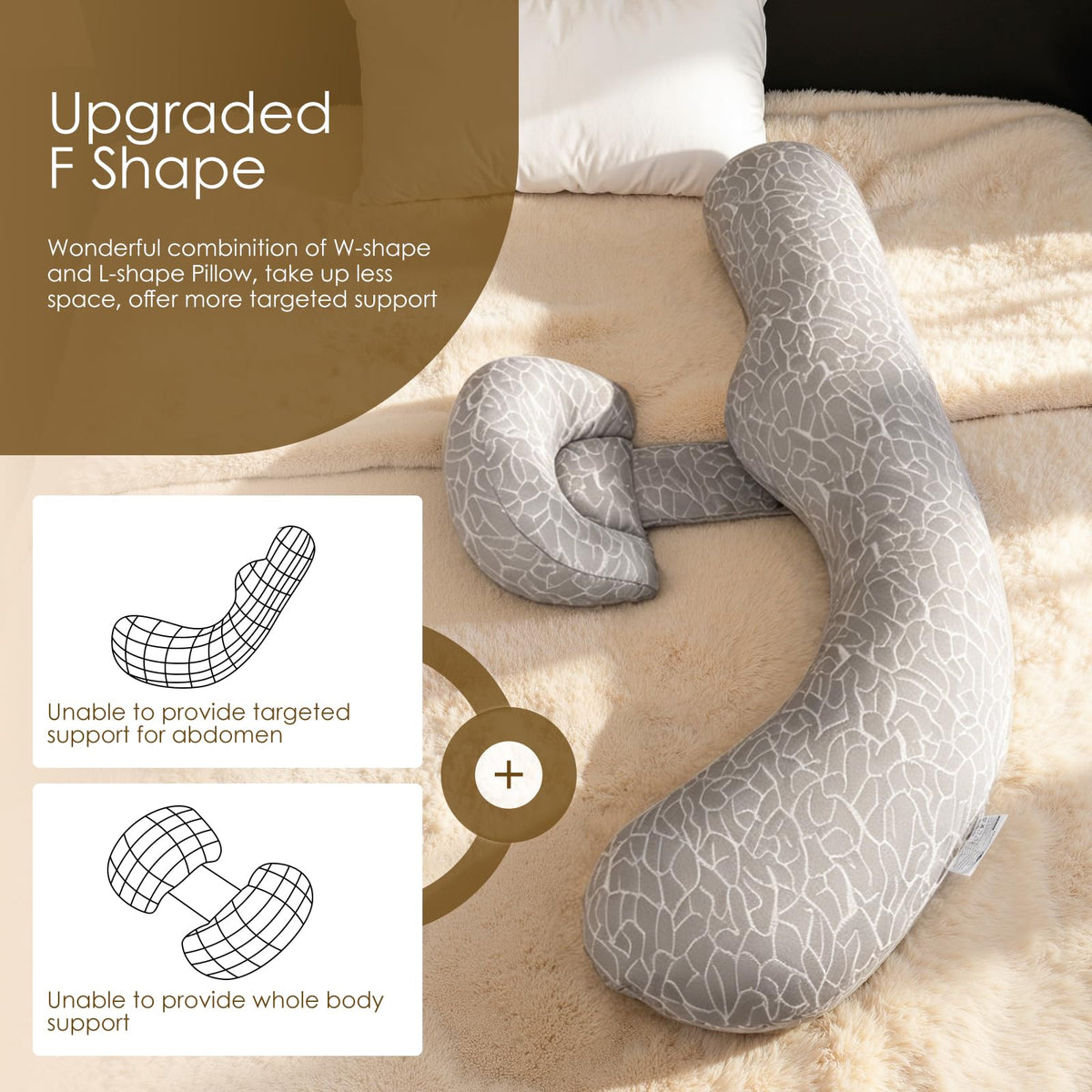 Chilling Home F-Shaped Pregnancy Pillow with Cooling Cover
