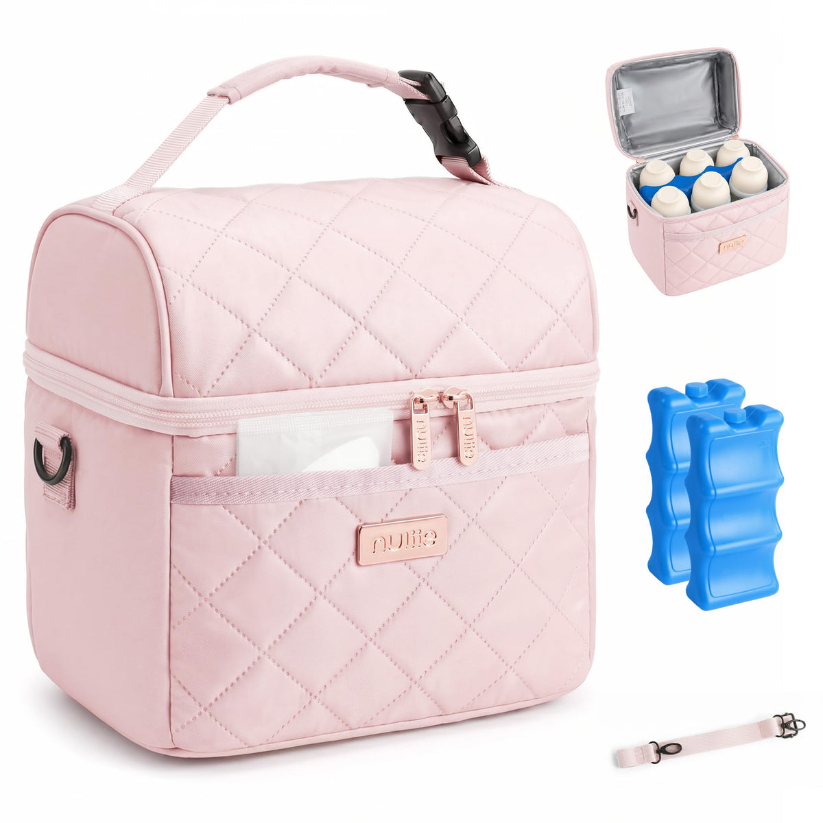 Insulated Breastmilk Cooler Bag with 2 Ice Packs for 6 Bottles