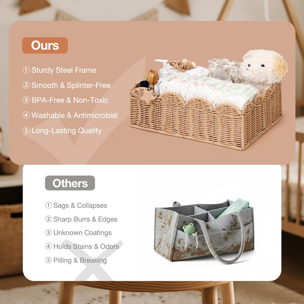 Klippehop Handwoven Wicker Diaper Caddy Organizer Basket