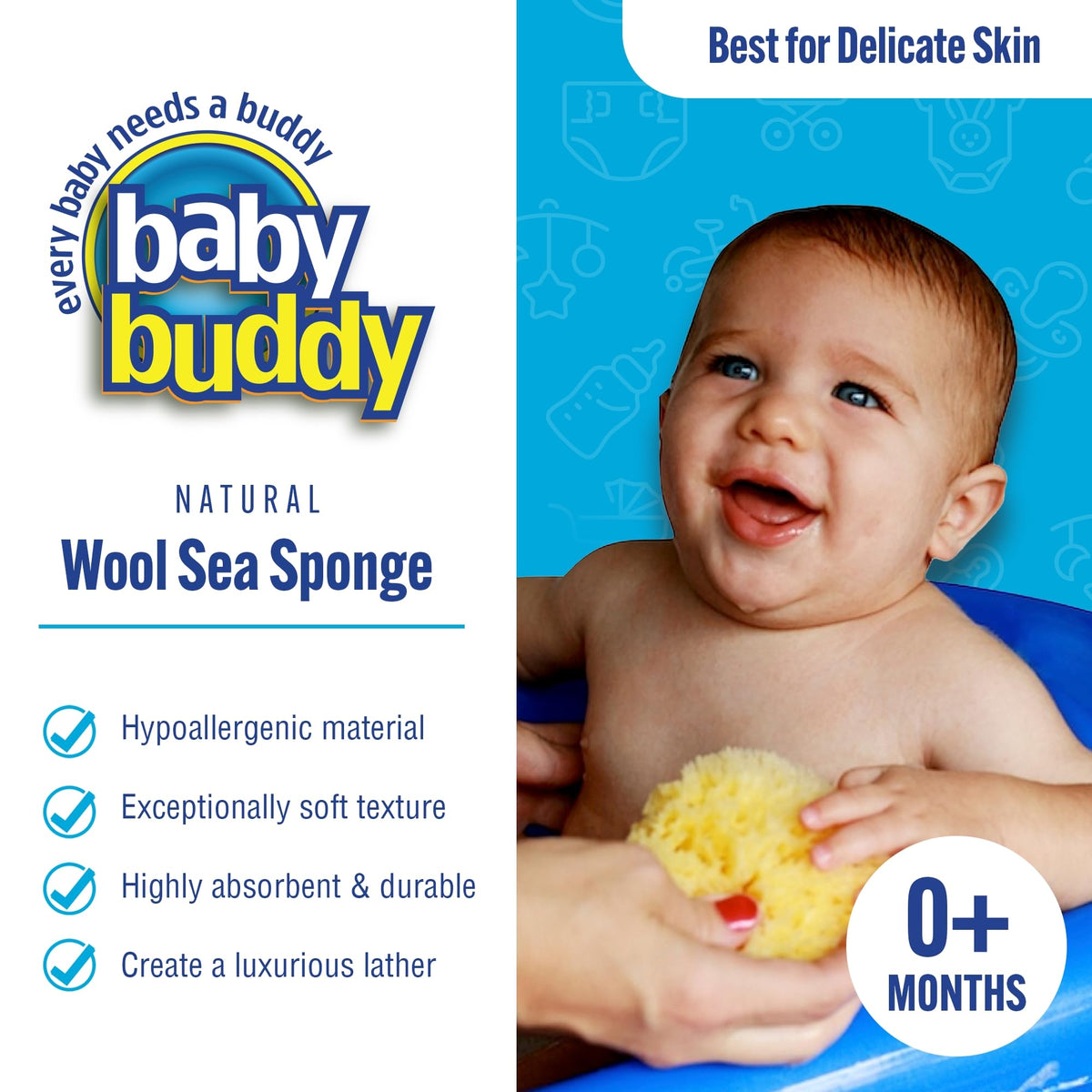 Baby Buddy Ultra-Soft Natural Sea Wool Bath Sponge 4-Pack