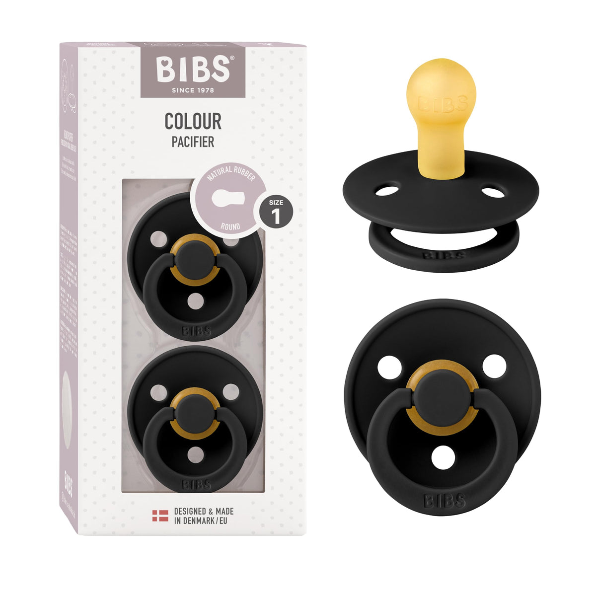 BIBS Colour Baby Pacifier with Round Nipple, Soft Silicone Shield