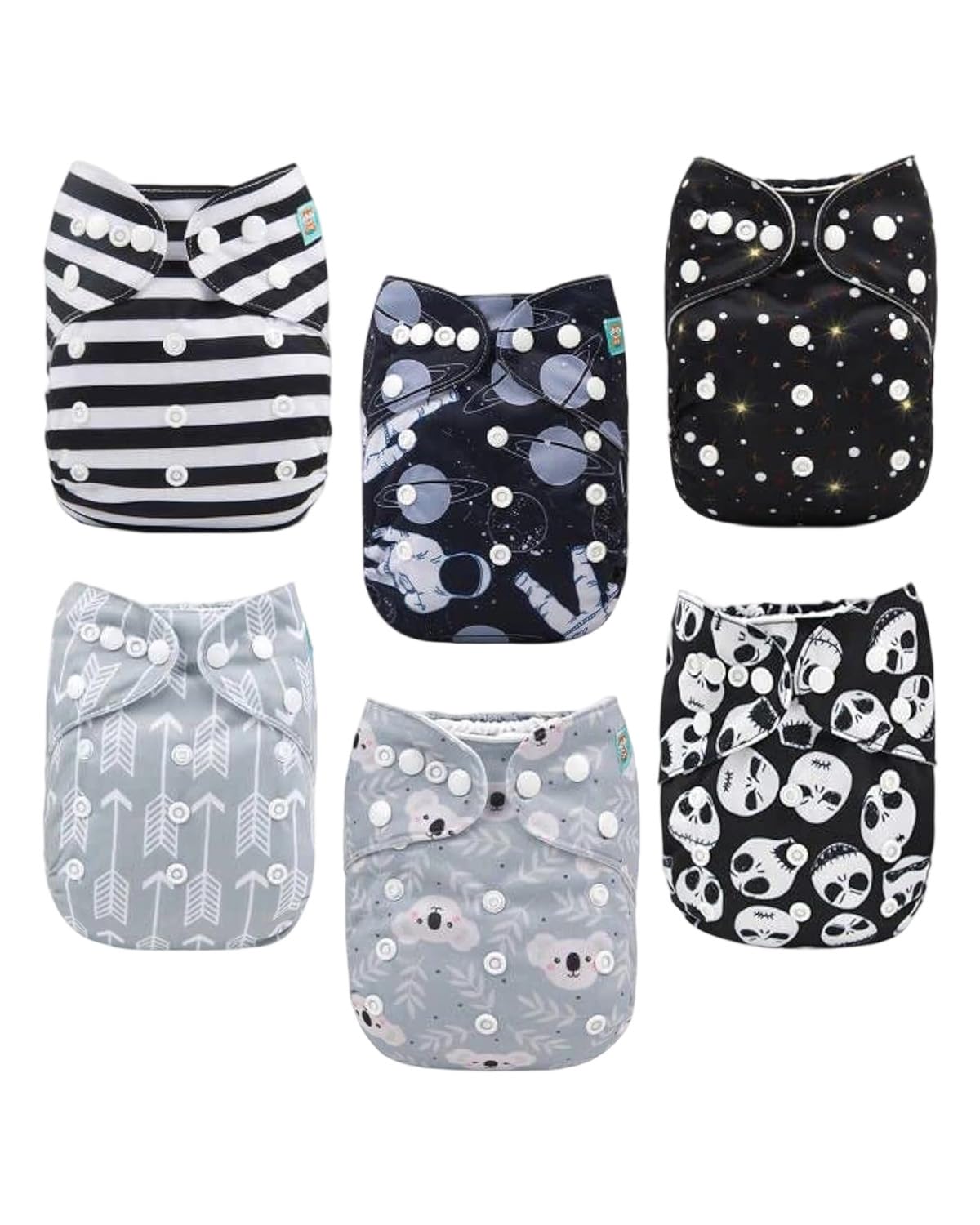 ALVABABY Reusable Cloth Diapers with Inserts, 6-Pack Adjustable Baby Covers