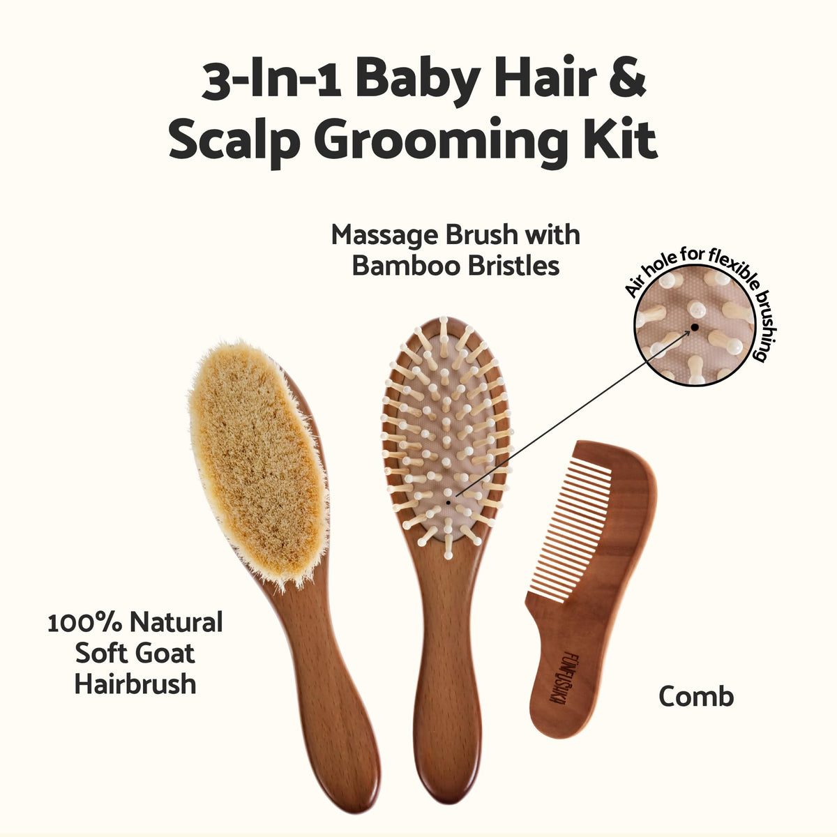 Ultra-Soft Goat Bristle Baby Hair Brush & Comb Set
