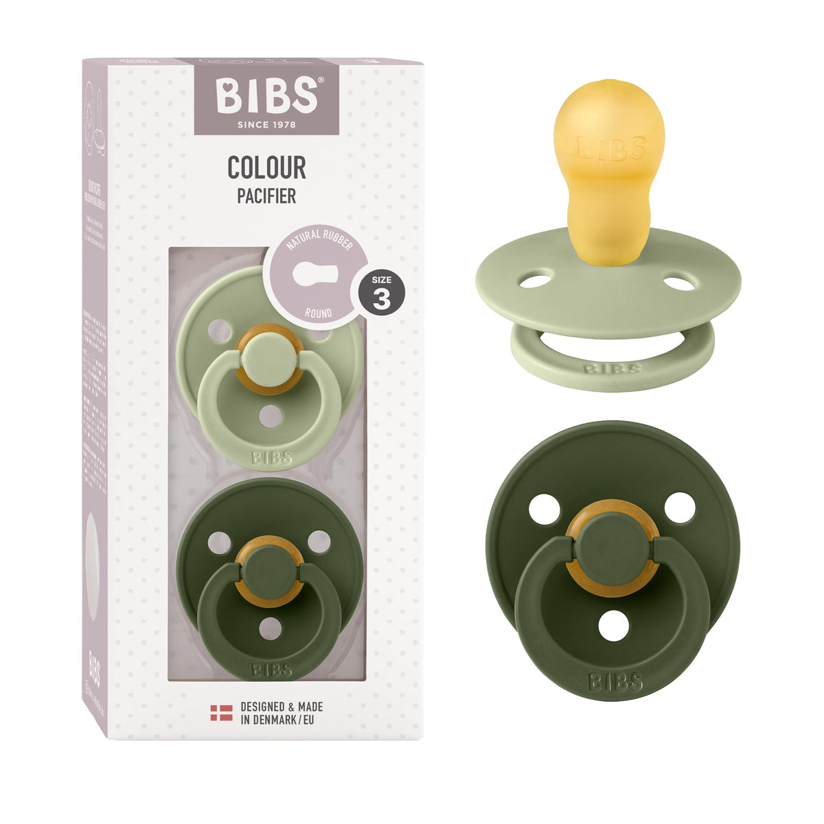BIBS Colour Baby Pacifier with Round Nipple, Soft Silicone Shield