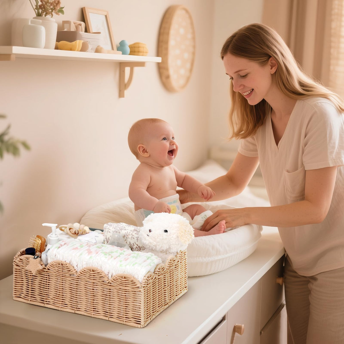 Klippehop Handwoven Wicker Diaper Caddy Organizer Basket