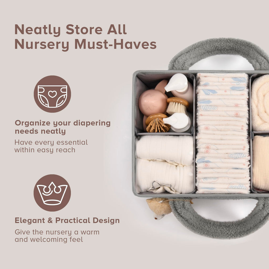 PeraBella Baby Diaper Caddy Organizer, Portable Nursery Storage Basket for Changing Table