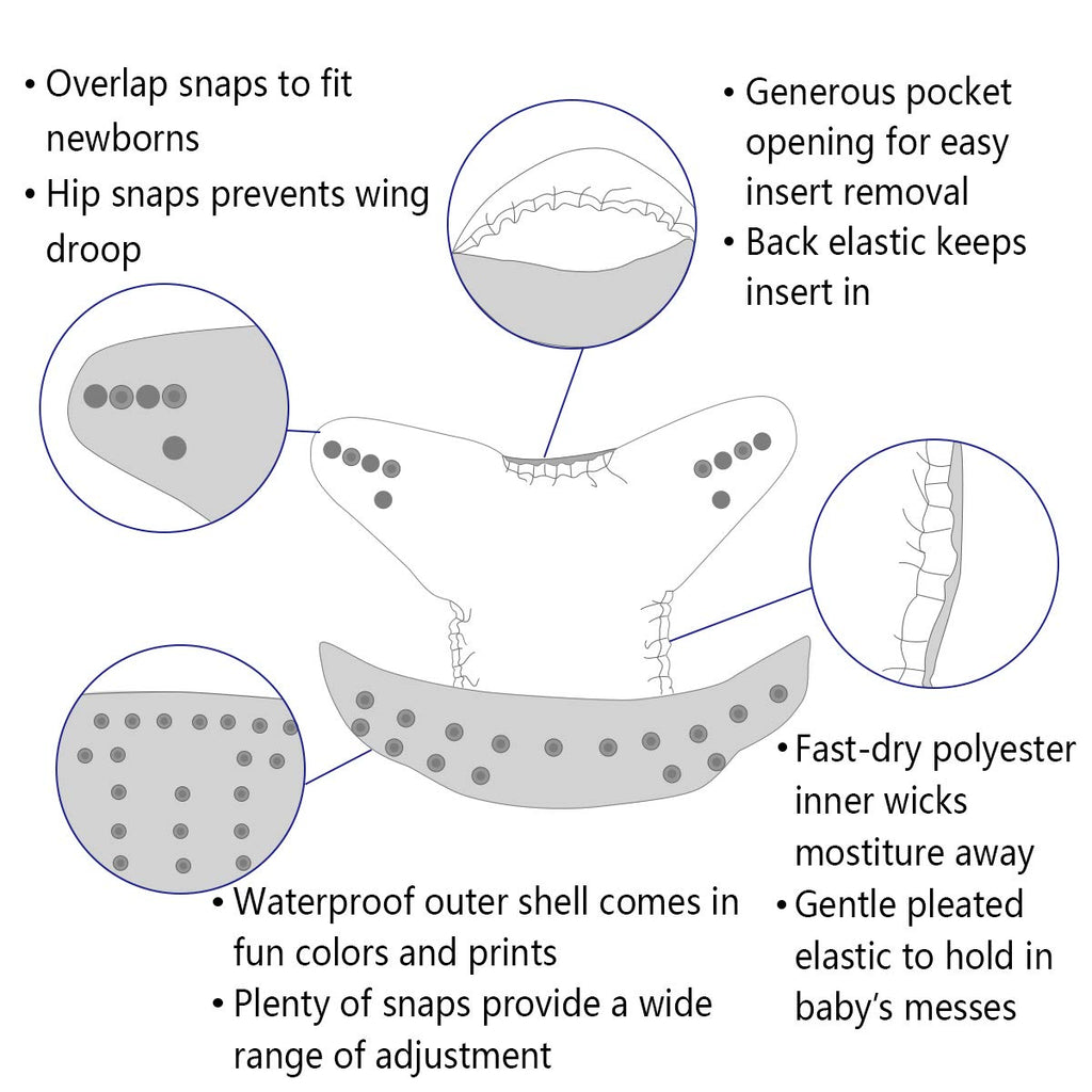 ALVABABY Reusable Cloth Diapers with Inserts, 6-Pack Adjustable Baby Covers