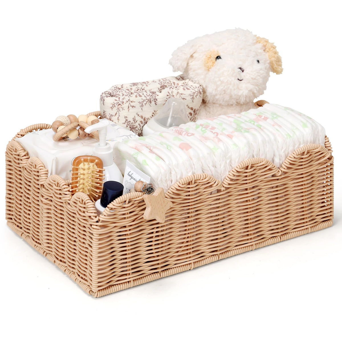 Klippehop Handwoven Wicker Diaper Caddy Organizer Basket