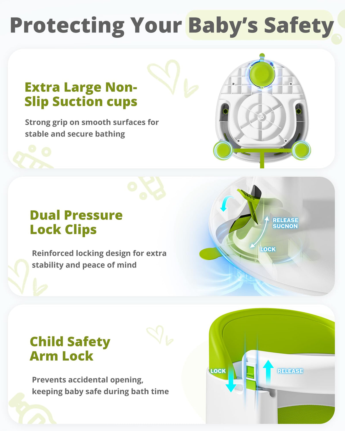 ONTHEWEI Non-Slip Baby Bath Seat with Suction Cups
