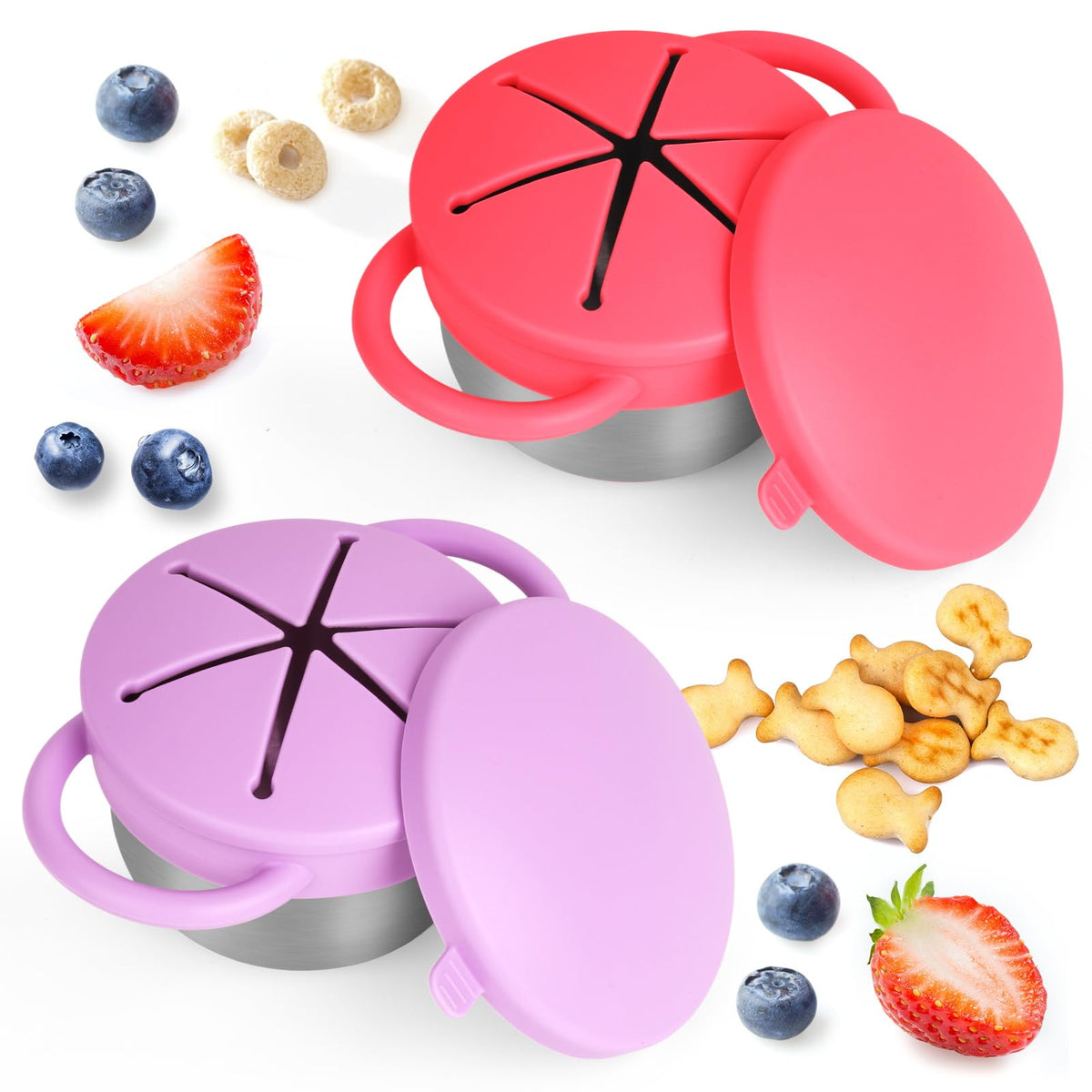 2-Pack Spill-Proof Toddler Snack Cups with Silicone Lids