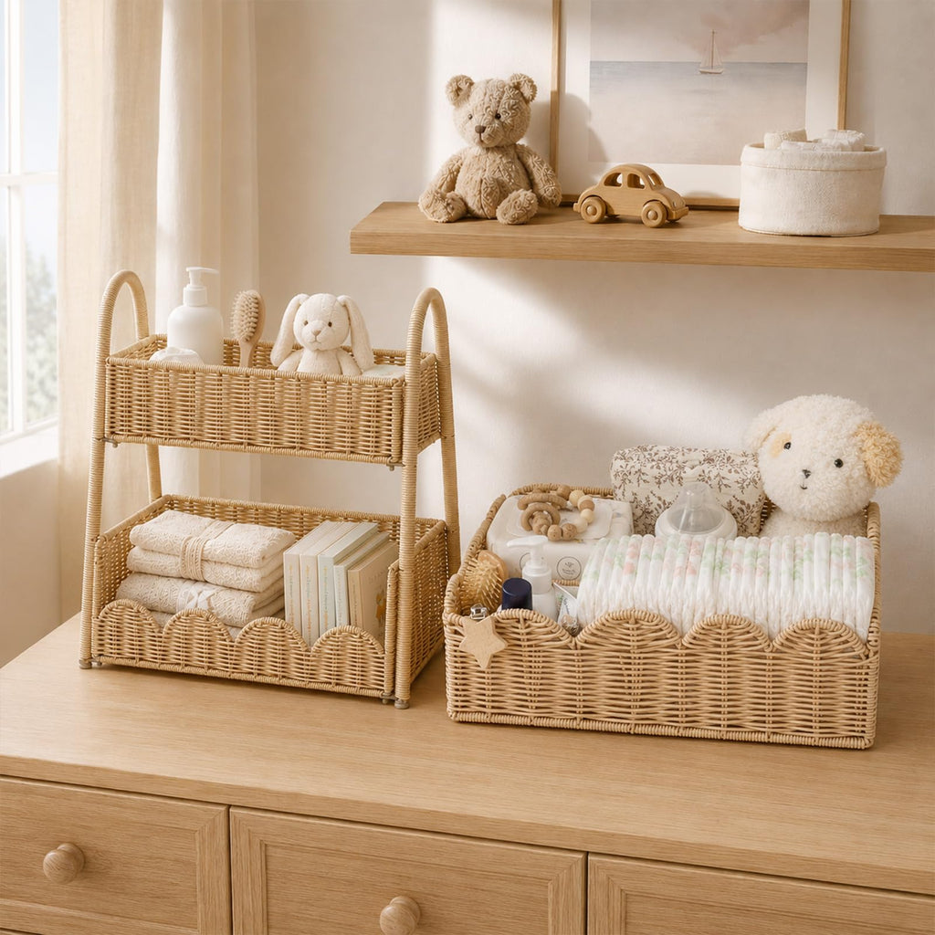 Klippehop 2-Tier Handwoven Diaper Caddy Organizer Basket