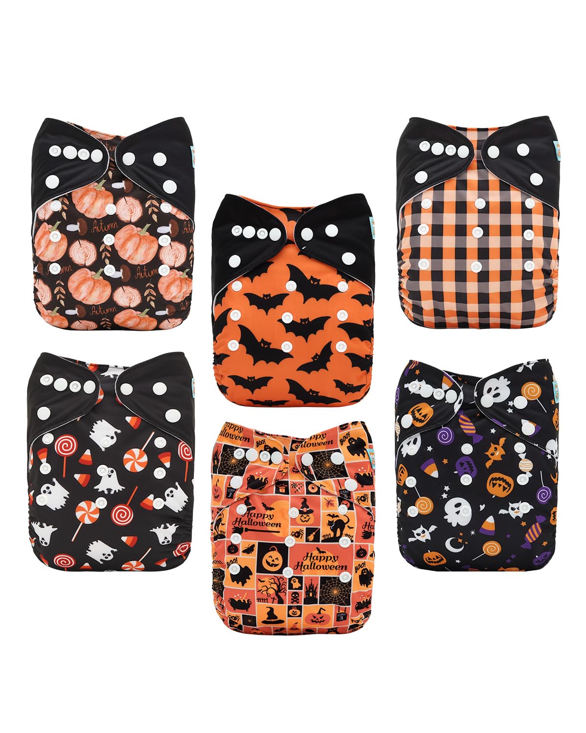 ALVABABY Reusable Cloth Diapers with Inserts, 6-Pack Adjustable Baby Covers