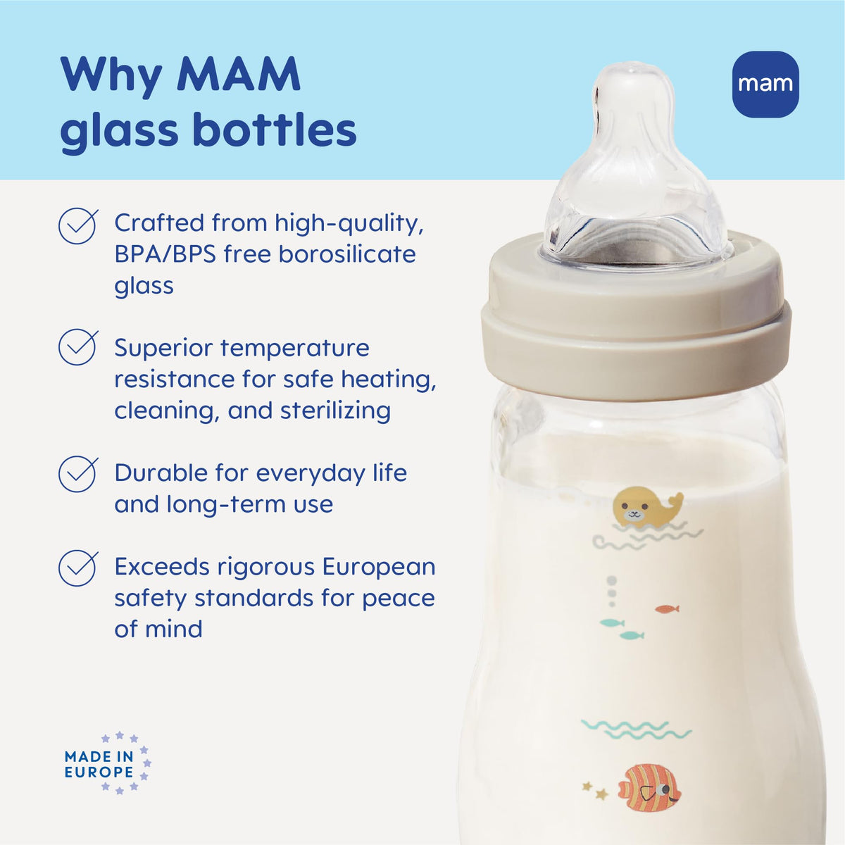 MAM Feel Good Slow Flow Premium Glass Baby Bottle