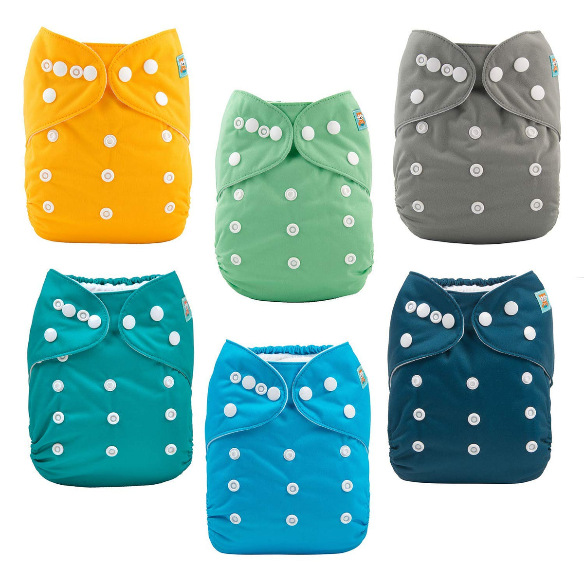 ALVABABY Reusable Cloth Diapers with Inserts, 6-Pack Adjustable Baby Covers