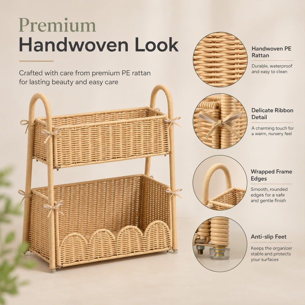 Klippehop 2-Tier Handwoven Diaper Caddy Organizer Basket