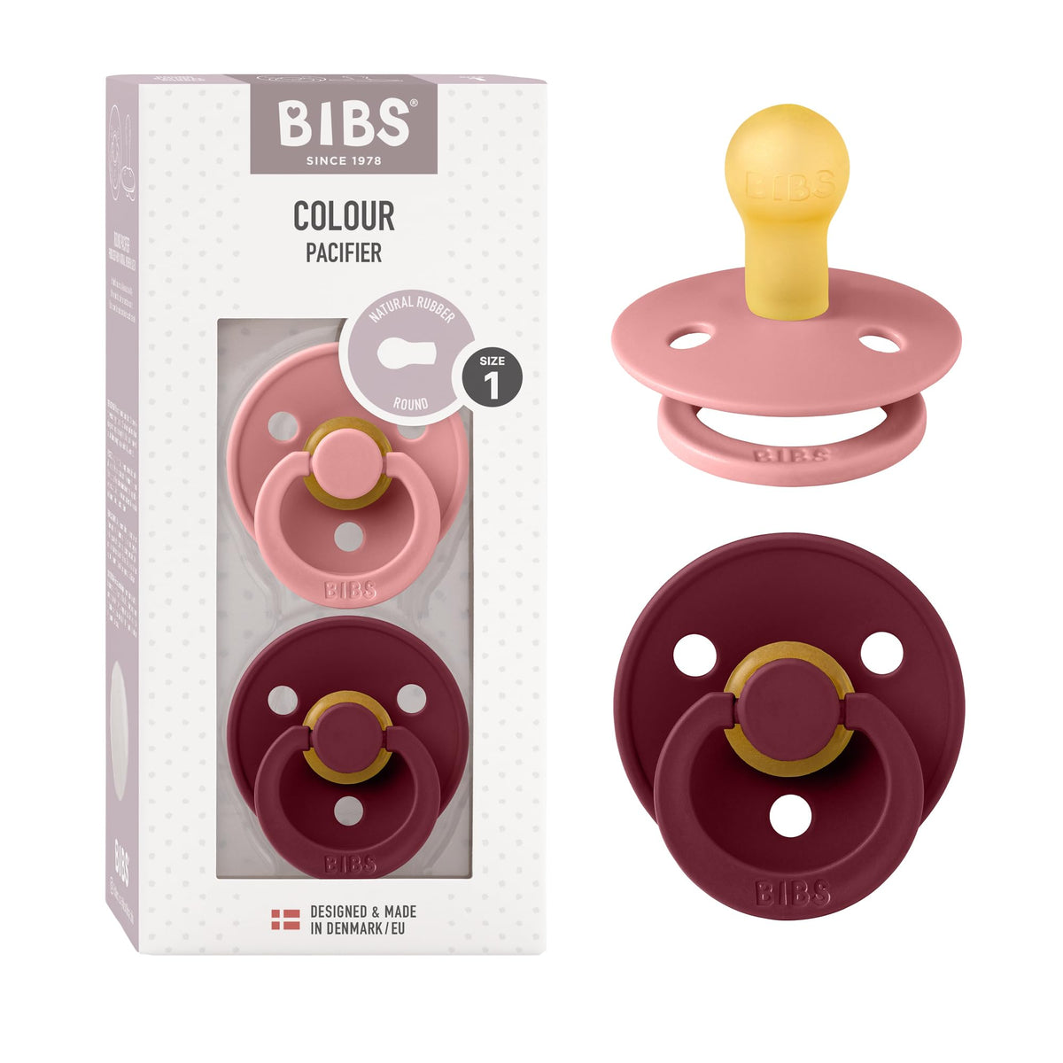 BIBS Colour Baby Pacifier with Round Nipple, Soft Silicone Shield