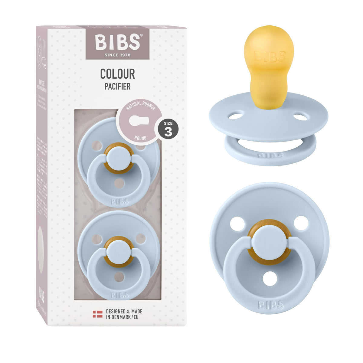 BIBS Colour Baby Pacifier with Round Nipple, Soft Silicone Shield
