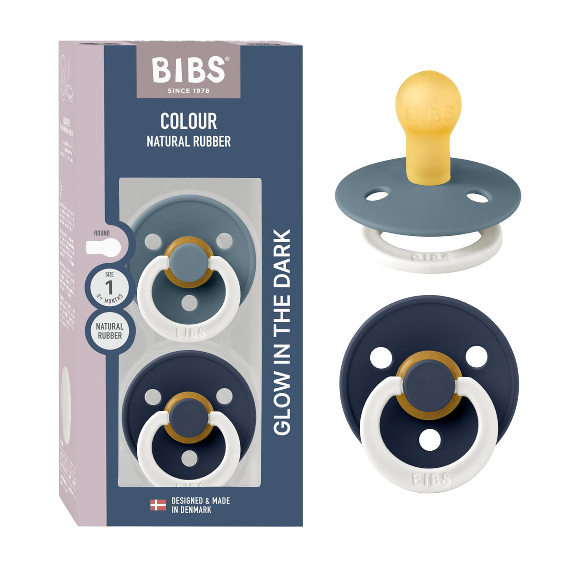 BIBS Colour Baby Pacifier with Round Nipple, Soft Silicone Shield