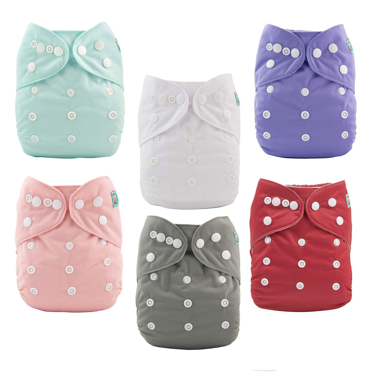 ALVABABY Reusable Cloth Diapers with Inserts, 6-Pack Adjustable Baby Covers
