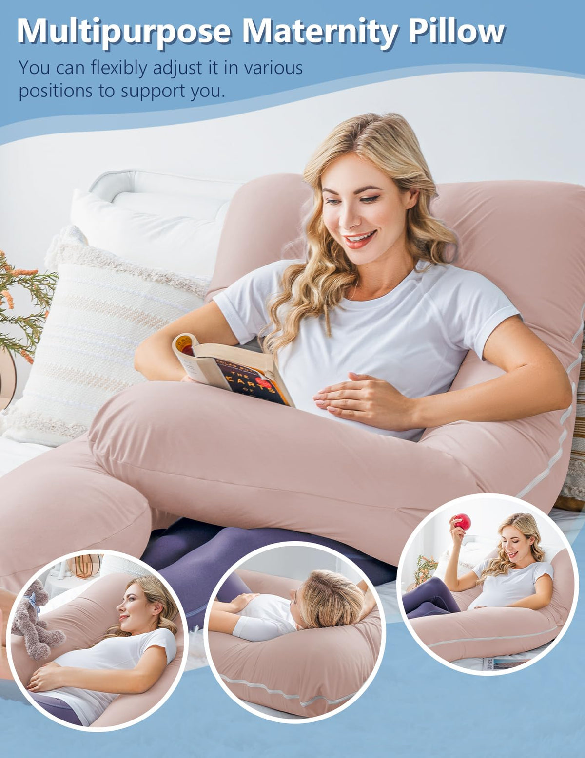 Meiz U-Shaped Full Body Pregnancy Pillow with Removable Cover