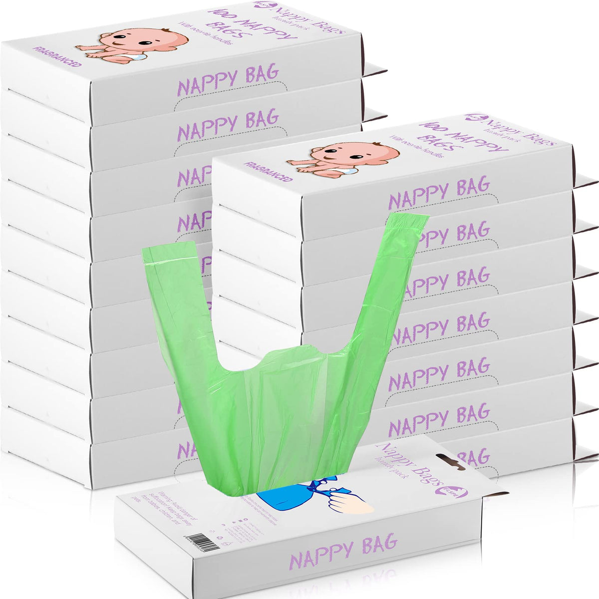 Baby Disposable Diaper Bags with Tie Handles, Scented Waste Bags, 1600-Count