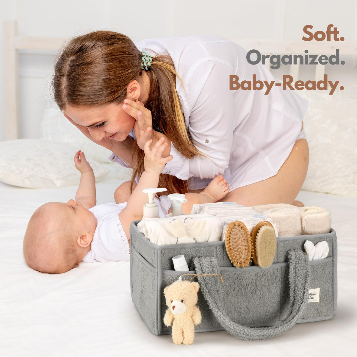 PeraBella Baby Diaper Caddy Organizer, Portable Nursery Storage Basket for Changing Table