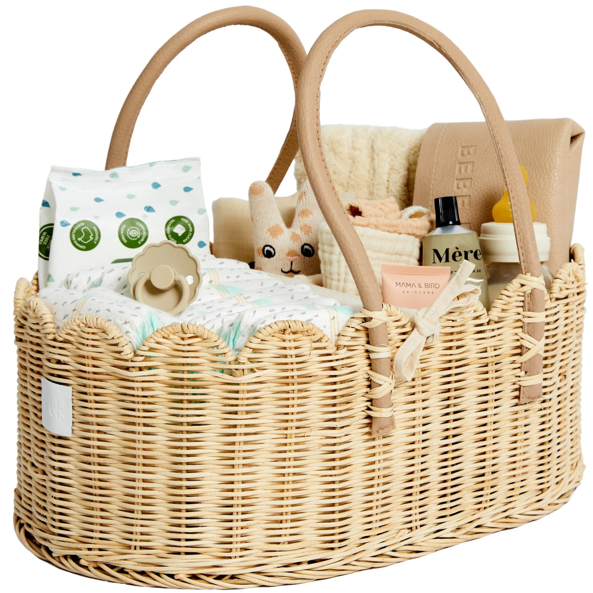 BEBE BASK Scalloped Rattan Baby Diaper Caddy Organizer
