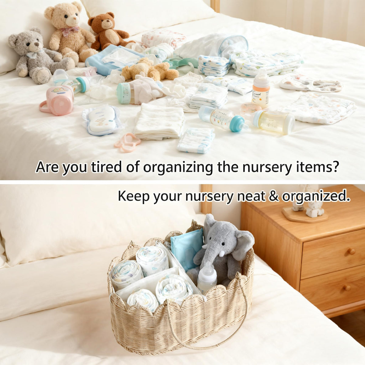 Klippehop 2-Tier Handwoven Diaper Caddy Organizer Basket