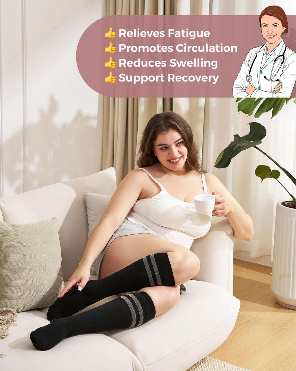 Momcozy 15-20mmHg Wide Calf Compression Socks for Women