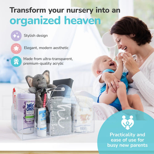 Acrylic Diaper Caddy Organizer with Handle & Compartments